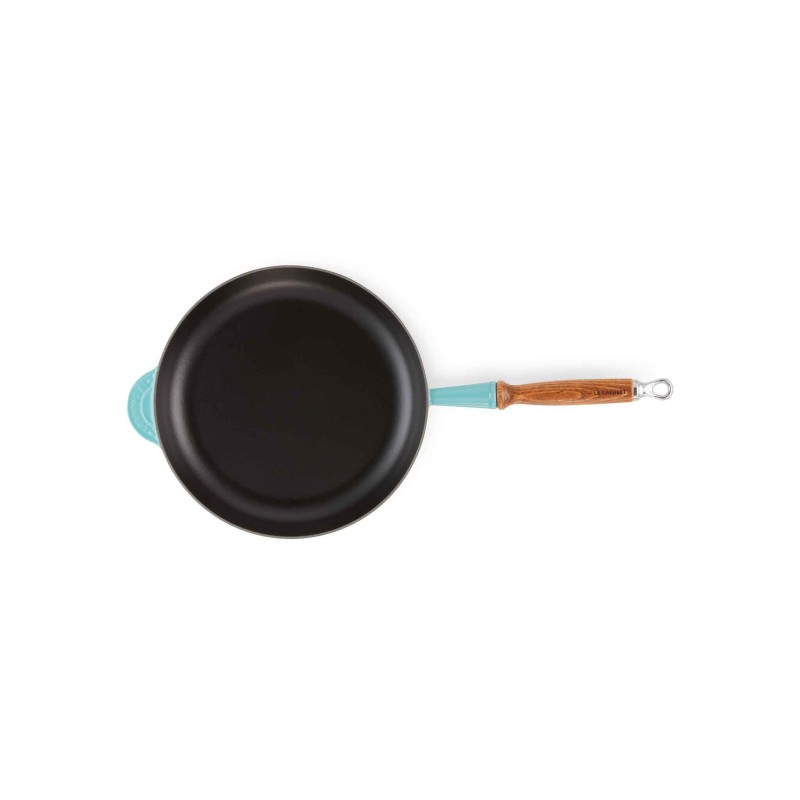 20CM CLASSIC CAST IRON FRYING PAN WITH WOODEN HANDLE - TEAL