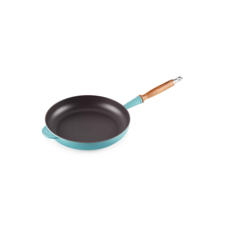 20CM CLASSIC CAST IRON FRYING PAN WITH WOODEN HANDLE - TEAL