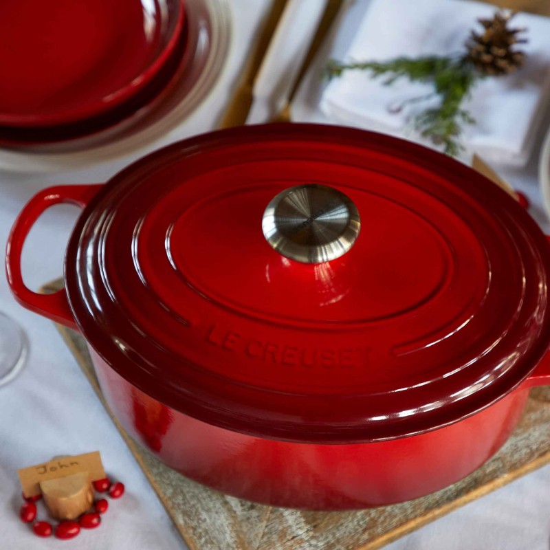 35CM SIGNATURE CAST IRON OVAL CASSEROLE - CERISE