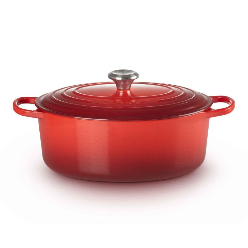 31CM CAST IRON OVAL SHALLOW CASSEROLE - CERISE