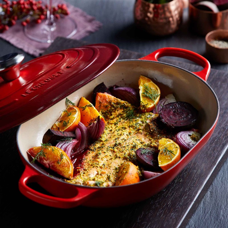 31CM CAST IRON OBLONG CASSEROLE - CERISE
