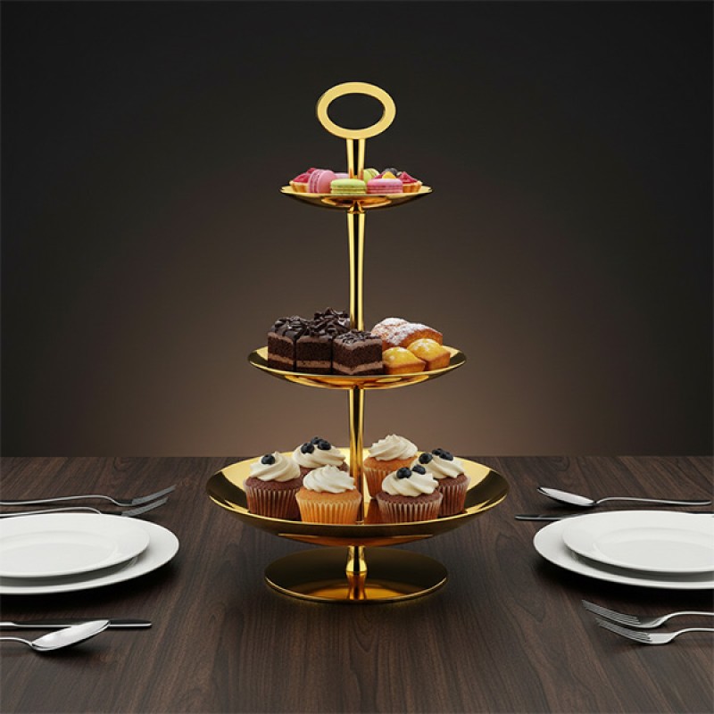 3 LEVELS STAND SHINY BLK GOLD PLTD