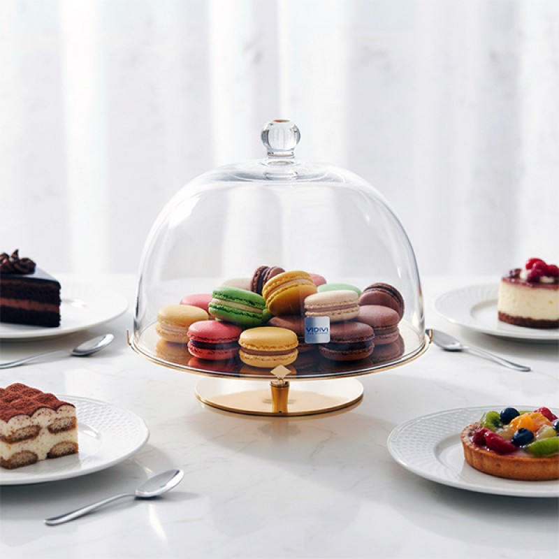 STAND W/GLASS DOME S/S GOLD PLATED