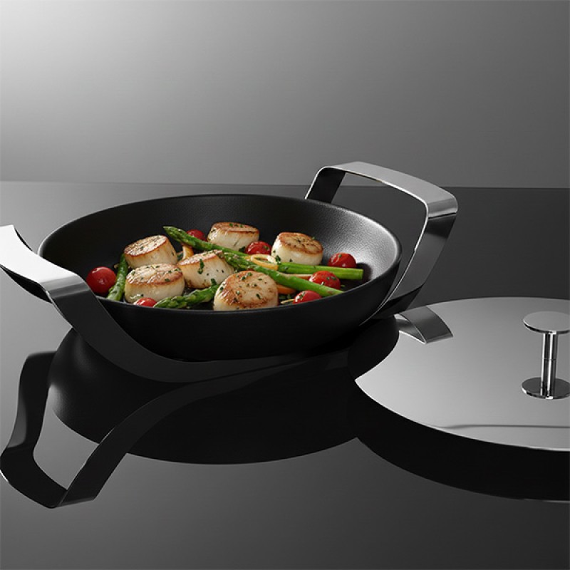 BLACK ROUND DISH - STAINLESS STEEL HOLDER & LID