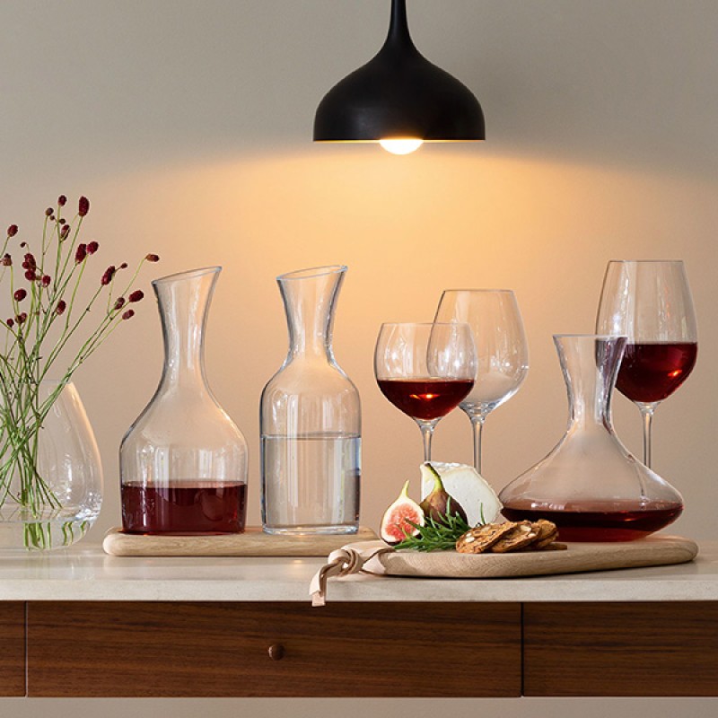 WATER &  CARAFE SET & OAK BASE