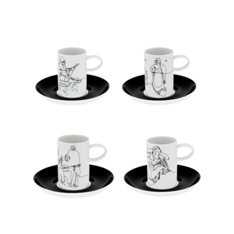 SET 4 COFFEE CUPS & SAUCERS FADO