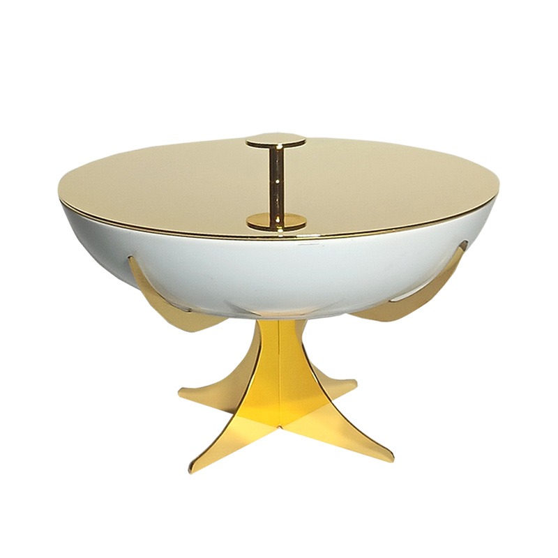 ROUND DISH STAINLESS STEEL STAND WITH LID GOLD PLATES