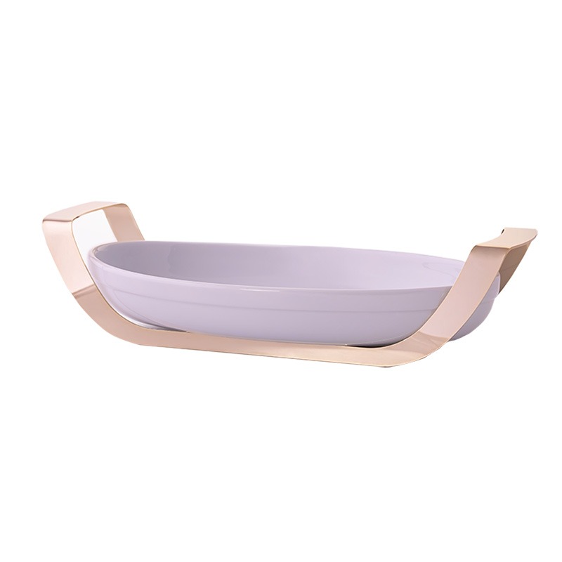 OVAL DISH - STAINLESS STEEL HOLDER & LID GOLD PLATED