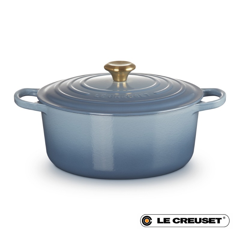 28CM SIGNATURE ENAMELLED CAST IRON ROUND CASSEROLE - CHAMBRAY