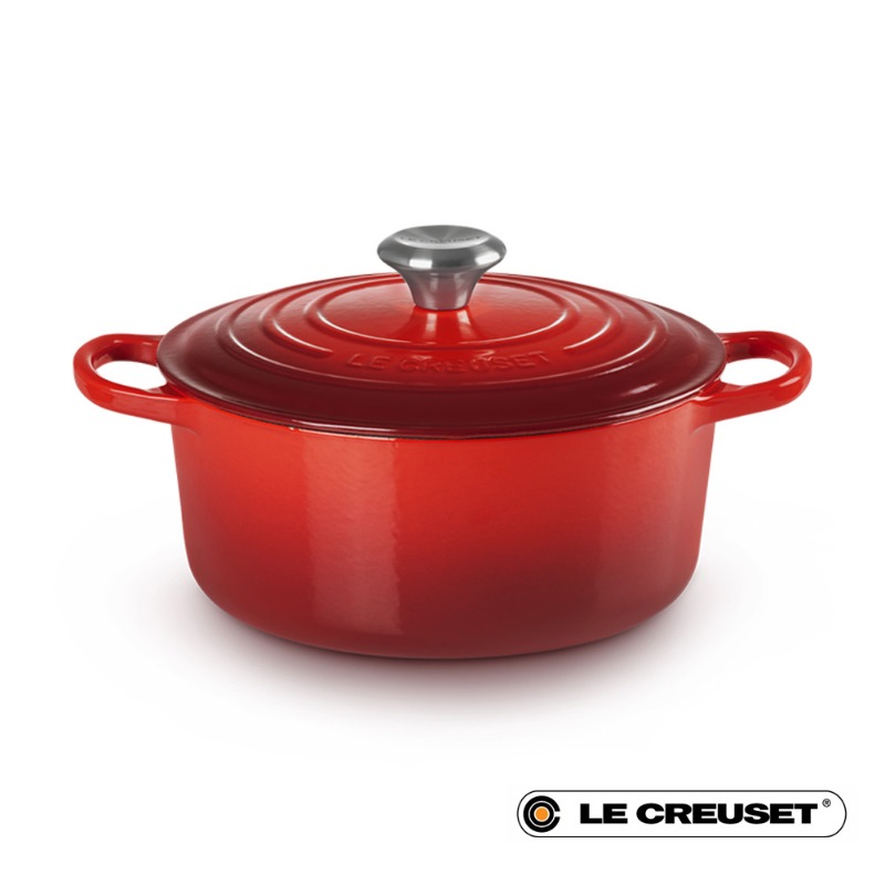 24CM SIGNATURE ENAMELLED CAST IRON ROUND CASSEROLE - CERISE