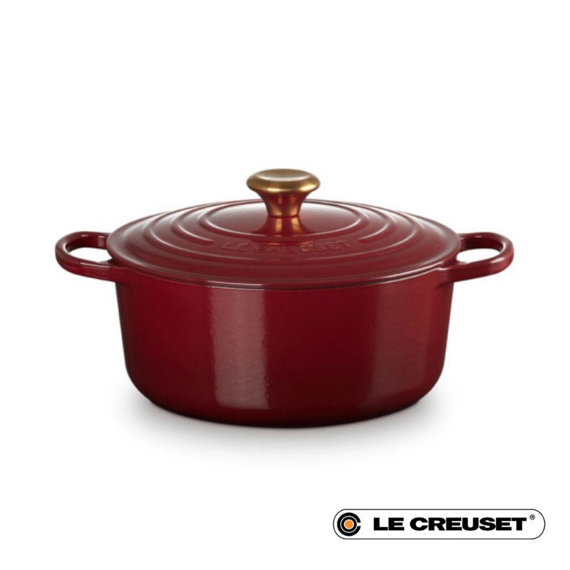26CM SIGNATURE ENAMELLED CAST IRON ROUND CASSEROLE - GARNET