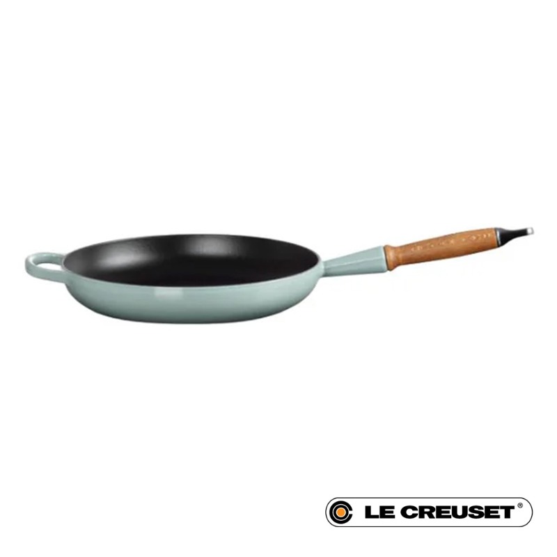 28cm CAST IRON FRYING PAN WITH WOODEN HANDLE -  SEA SALT