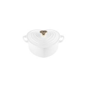 HEART CASSEROLE - 20CM - WHITE + GOLD KNOB