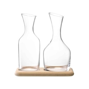 WATER &  CARAFE SET & OAK BASE