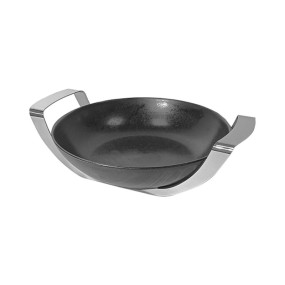 BLACK ROUND DISH W/S/S HOLDER