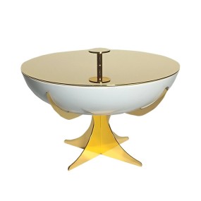 ROUND DISH STAINLESS STEEL STAND WITH LID GOLD PLA...