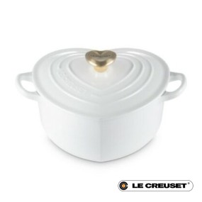 HEART CASSEROLE - 20CM - WHITE + GOLD KNOB