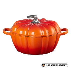 30CM CAST IRON PUMPKIN CASSEROLE - ORANGE RED