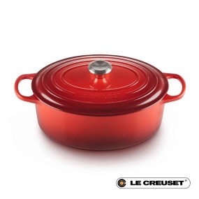 31CM CAST IRON OVAL SHALLOW CASSEROLE - CERISE